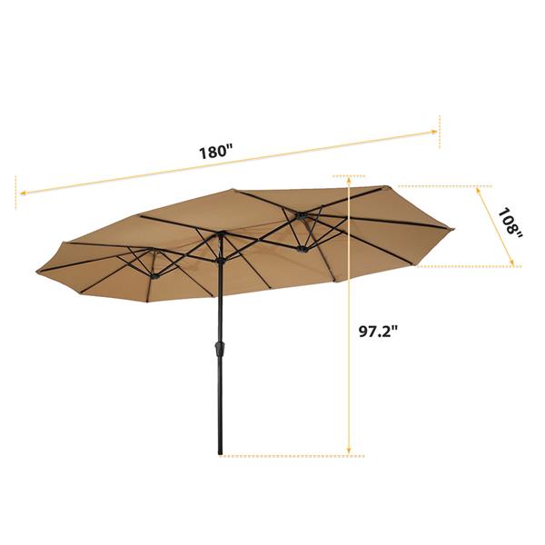 15x9ft Large Double-Sided Rectangular Outdoor Steel Twin Patio Market Umbrella w/Crank-Taupe [Sale to Temu is Banned.Weekend can not be shipped, order with caution]