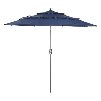 Patio Umbrella 3 Tiers Outdoor Umbrella Patio Table Umbrella with Push Button Tilt, Crank and 8 Ribs - navy blue