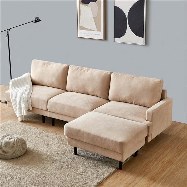 Modern fabric sofa L shape, 3 seater with ottoman-104" Beige