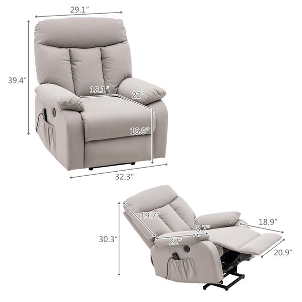 Type A Electric Lift Function Chair with Massage Silver White PU A and B box 
