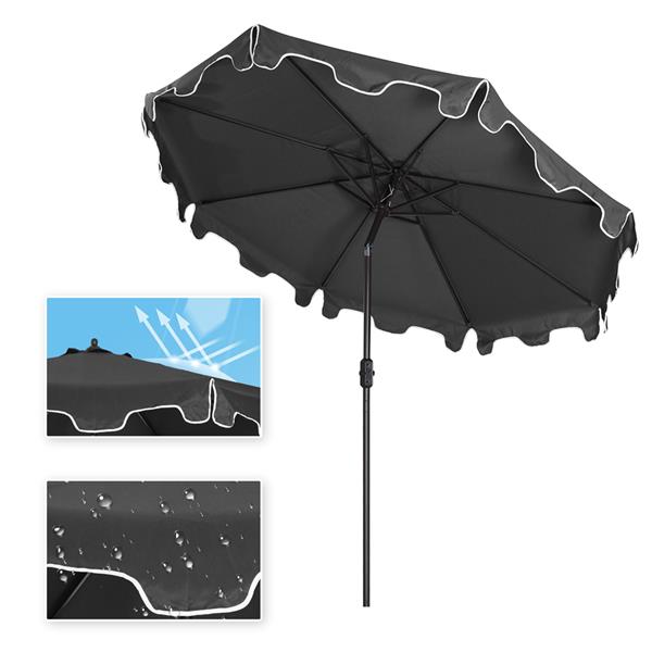 Outdoor Patio Umbrella 9-Feet Flap Crank Market Umbrella with Flap[Umbrella Base is not Included]- grey