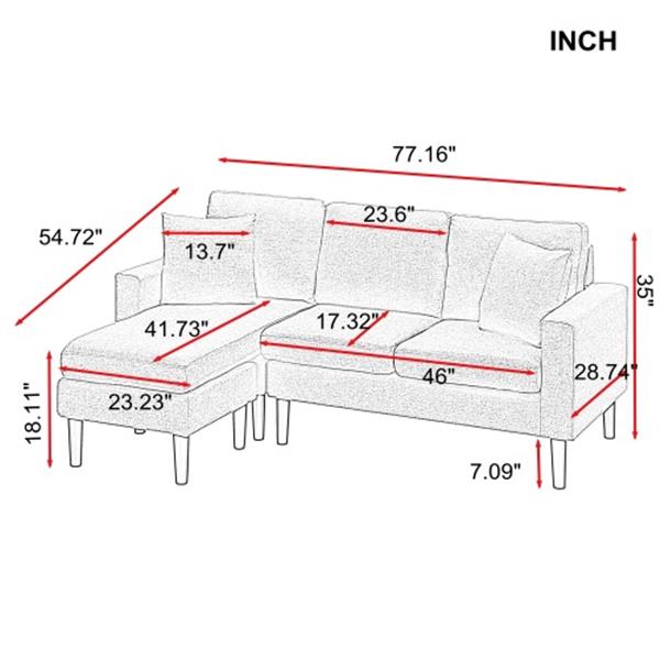 Reversible sectional sofa, the ottoman and seat cushion are removable