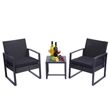 3 Pieces Patio Set Outdoor Wicker Patio Furniture Sets Modern Set Rattan Chair Conversation Sets with Coffee Table for Yard and Bistro (Black) [Sale to Temu is Banned.Weekend can not be shipped, order