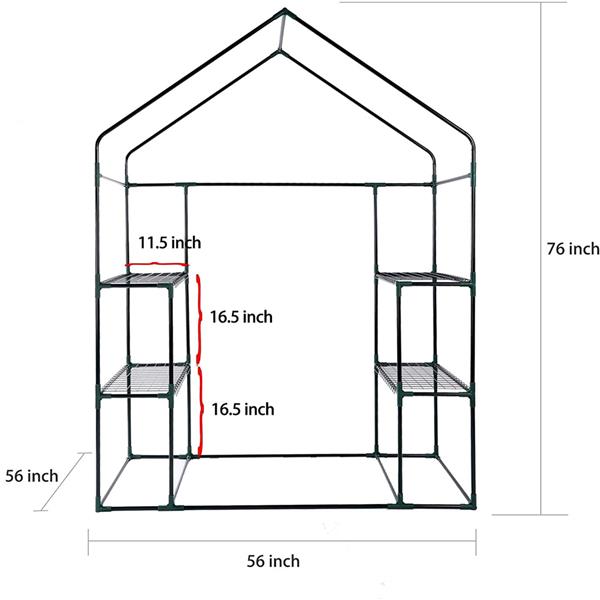 Green House 56" W x 56" D x 76" H,Walk in Outdoor Plant Gardening Greenhouse 2 Tiers 8 Shelves - Window and Anchors Include(Green)