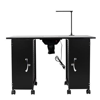 Iron Manicure Station Large Table with LED Lamp & Arm Rest Salon Spa Nail Equipment Black 