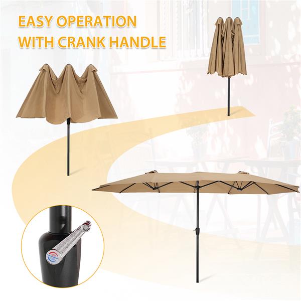 15x9ft Large Double-Sided Rectangular Outdoor Steel Twin Patio Market Umbrella w/Crank-Taupe [Sale to Temu is Banned.Weekend can not be shipped, order with caution]