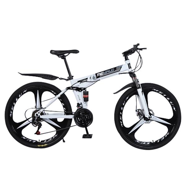  White 26 inch 21-speed folding mountain bike spoke wheel dual suspension bike for adult