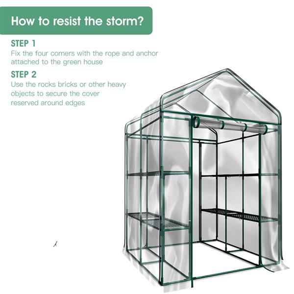 Green House 56" W x 56" D x 76" H,Walk in Outdoor Plant Gardening Greenhouse 2 Tiers 8 Shelves - Window and Anchors Include(White)