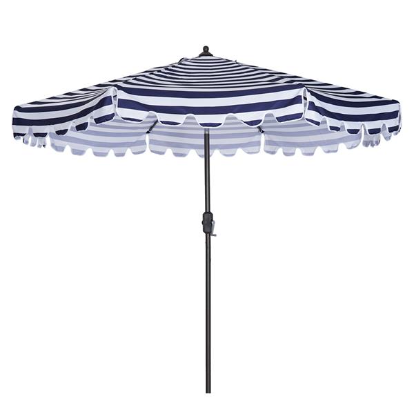 Outdoor Patio Umbrella 9-Feet Flap Market Table Umbrella 8 Sturdy Ribs with Push Button Tilt and Crank, blue/white with Flap[Umbrella Base is not Included] [Sale to Temu is Banned.Weekend can not be s