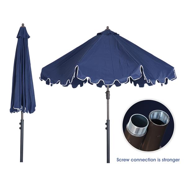 Outdoor Patio Umbrella 9-Feet Flap Market Table Umbrella 8 Sturdy Ribs with Push Button Tilt and Crank, navy blue with Flap[Umbrella Base is not Included]