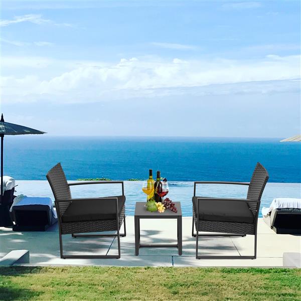 3 Pieces Patio Set Outdoor Wicker Patio Furniture Sets Modern Set Rattan Chair Conversation Sets with Coffee Table for Yard and Bistro (Black) [Sale to Temu is Banned.Weekend can not be shipped, order