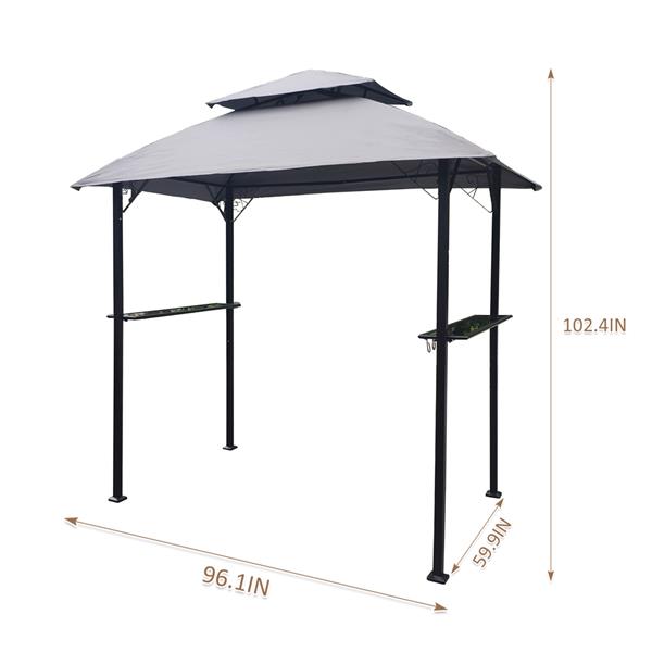  Outdoor Grill Gazebo 8 x 5 Ft, Shelter Tent, Double Tier Soft Top Canopy and Steel Frame with hook and Bar Counters, -grey