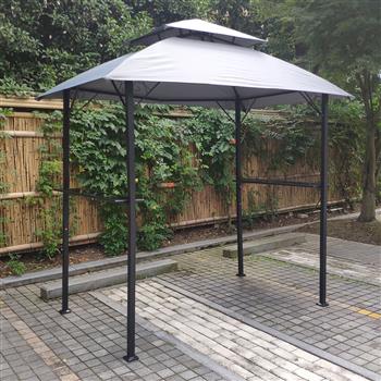  Outdoor Grill Gazebo 8 x 5 Ft, Shelter Tent, Double Tier Soft Top Canopy and Steel Frame with hook and Bar Counters, -grey