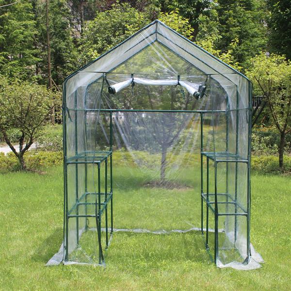 Green House 56" W x 56" D x 76" H,Walk in Outdoor Plant Gardening Greenhouse 2 Tiers 8 Shelves - Window and Anchors Include(White)