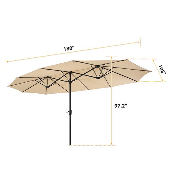 15x9ft Large Double-Sided Rectangular Outdoor Steel Twin Patio Market Umbrella w/Crank- tan [Sale to Temu is Banned.Weekend can not be shipped, order with caution]