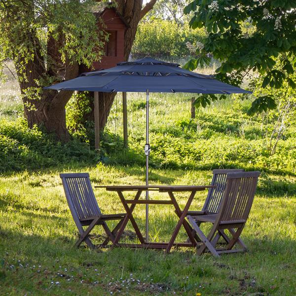 Patio Umbrella 3 Tiers Outdoor Umbrella Patio Table Umbrella with Push Button Tilt, Crank and 8 Ribs - navy blue