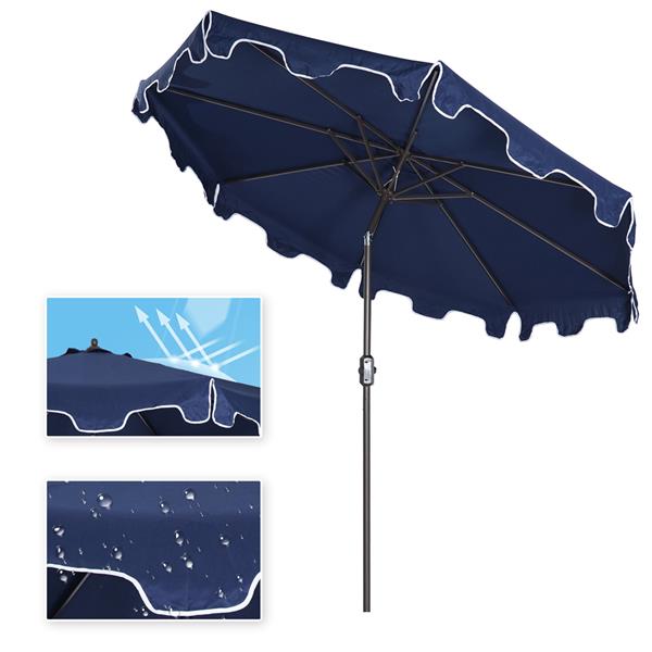 Outdoor Patio Umbrella 9-Feet Flap Crank Market Umbrella with Flap[Umbrella Base is not Included]-navy blue