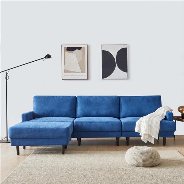 Modern fabric sofa L shape, 3 seater with ottoman-104" Blue