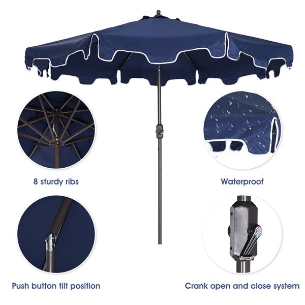 Outdoor Patio Umbrella 9-Feet Flap Crank Market Umbrella with Flap[Umbrella Base is not Included]-navy blue