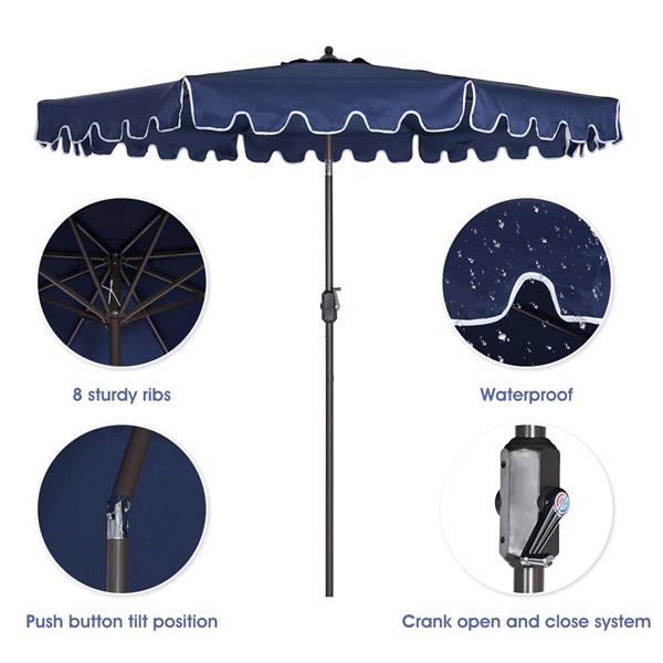 Outdoor Patio Umbrella 9-Feet Flap Market Table Umbrella 8 Sturdy Ribs with Push Button Tilt and Crank, navy blue with Flap[Umbrella Base is not Included]