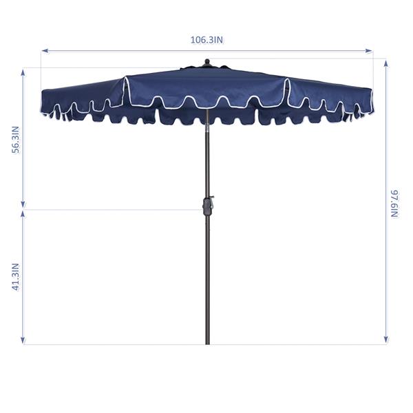 Outdoor Patio Umbrella 9-Feet Flap Market Table Umbrella 8 Sturdy Ribs with Push Button Tilt and Crank, navy blue with Flap[Umbrella Base is not Included]