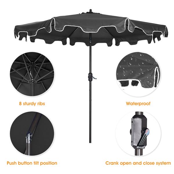 Outdoor Patio Umbrella 9-Feet Flap Crank Market Umbrella with Flap[Umbrella Base is not Included]- grey