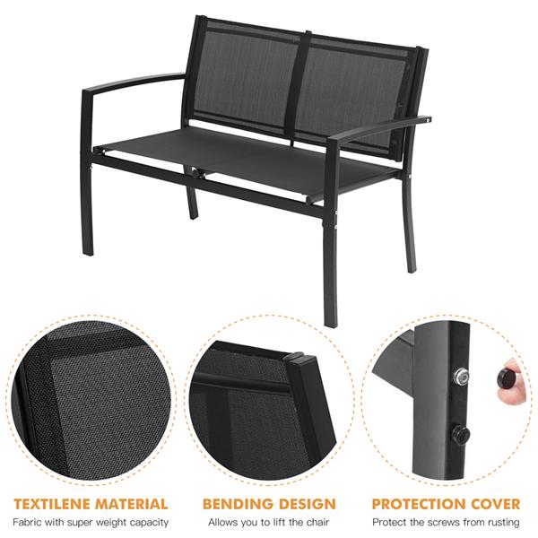 4 Pieces Patio Furniture Set Outdoor Garden Patio Conversation Sets Poolside Lawn Chairs with Glass Coffee Table Porch Furniture (Black) [Sale to Temu is Banned.Weekend can not be shipped, order with 
