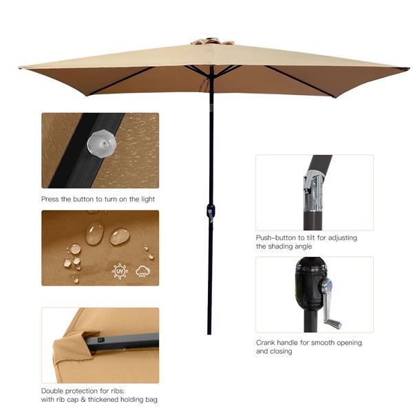 Outdoor Patio Umbrella 10 Ft x 6.5 Ft Rectangular Market Table Umbrella with Crank and Push Button Tilt [Sale to Temu is Banned.Weekend can not be shipped, order with caution]