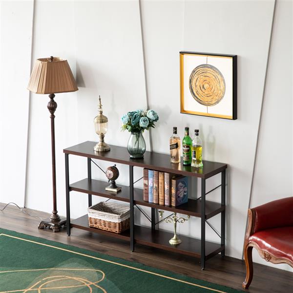 (140x34x76cm) Industrial Style Cross Porch Table on the Back of the Third Floor Black Walnut Color