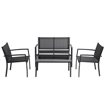4 Pieces Patio Furniture Set Outdoor Garden Patio Conversation Sets Poolside Lawn Chairs with Glass Coffee Table Porch Furniture (Black) [Weekend can not be shipped, order with caution]