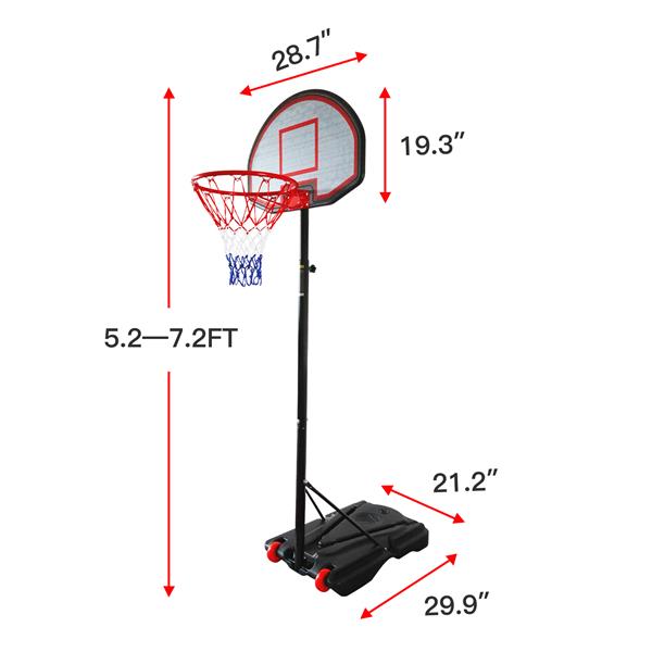 Adjustable-Height 1.6m~2.2m Portable Basketball Stand Movable Black&Red