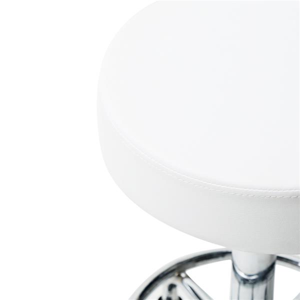 Tabouret réglable tabourets roulants ronds pivotants chaise de bar jambe en métal PU cuir 5 roues pour bureau de salon de cuisine de beauté (blanc, 1 paquet)