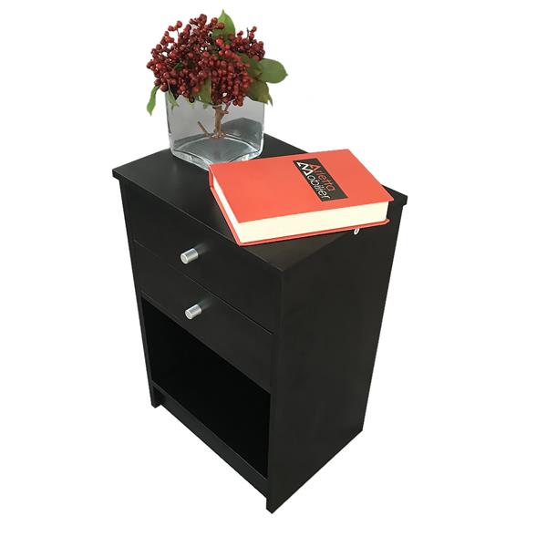 40 x 30 x 60cm Round Handle Night Stand with Two Drawer Black