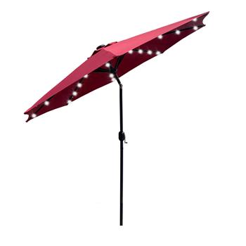 9Ft Patio Umbrella Outdoor Solar Powered Aluminum Polyester 32 LED Lighted Umbrella with Tilt and Crank for Garden, Deck, Backyard, Pool [Weekend can not be shipped, order with caution]