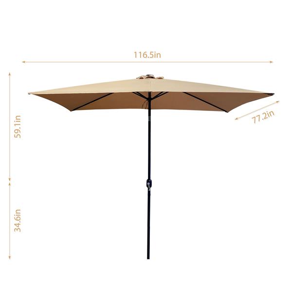 Outdoor Patio Umbrella 10 Ft x 6.5 Ft Rectangular Market Table Umbrella with Crank and Push Button Tilt [Sale to Temu is Banned.Weekend can not be shipped, order with caution]