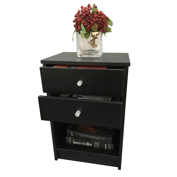 40 x 30 x 60cm Round Handle Night Stand with Two Drawer Black