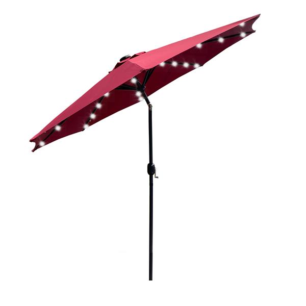 9Ft Patio Umbrella Outdoor Solar Powered Aluminum Polyester 32 LED Lighted Umbrella with Tilt and Crank for Garden, Deck, Backyard, Pool [Weekend can not be shipped, order with caution]