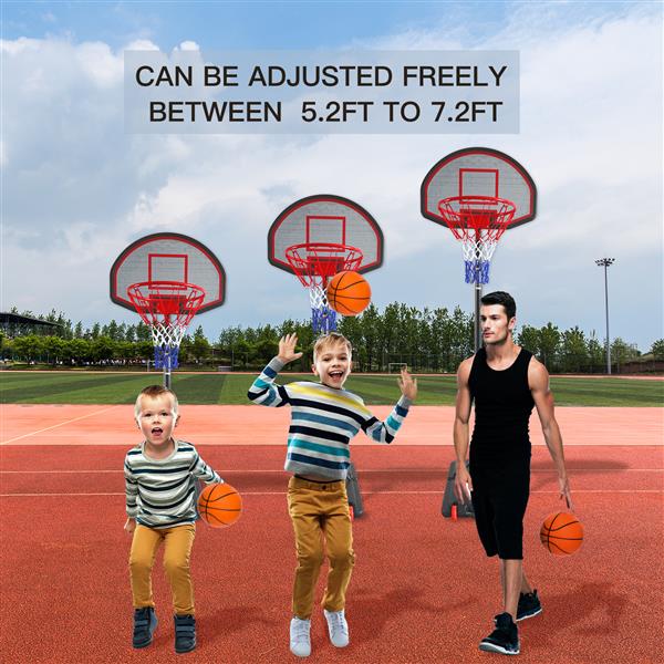 Adjustable-Height 1.6m~2.2m Portable Basketball Stand Movable Black&Red