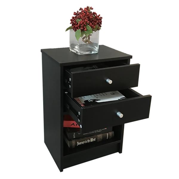 40 x 30 x 60cm Round Handle Night Stand with Two Drawer Black