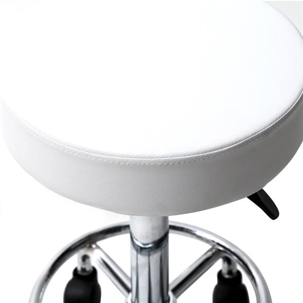 Tabouret réglable tabourets roulants ronds pivotants chaise de bar jambe en métal PU cuir 5 roues pour bureau de salon de cuisine de beauté (blanc, 1 paquet)