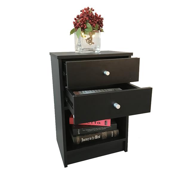 40 x 30 x 60cm Round Handle Night Stand with Two Drawer Black