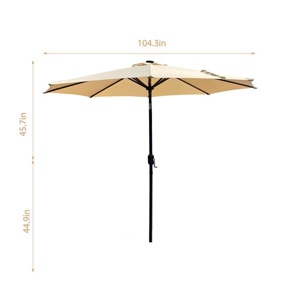 9Ft Patio Umbrella Outdoor Solar Powered Aluminum Polyester 32 LED Lighted Umbrella with Tilt and Crank for Garden, Deck, Backyard, Pool，Tan