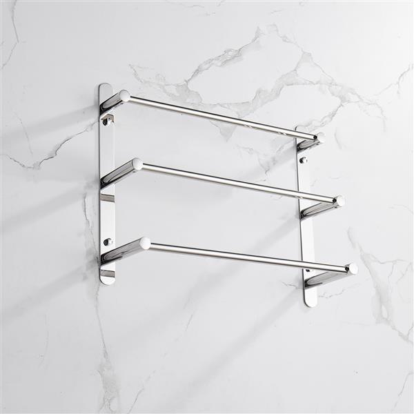 THREE Stagger Layers Towel Rack SUS304 Stainless Steel Hand Polishing Mirror Polished Finished Bathroom Accessories Set Three Towel Bars 15.7 inch bars KJWY004-40CM
