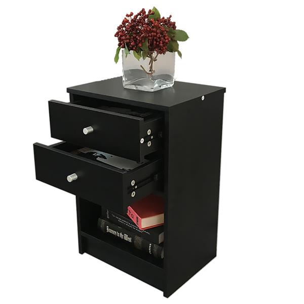 40 x 30 x 60cm Round Handle Night Stand with Two Drawer Black