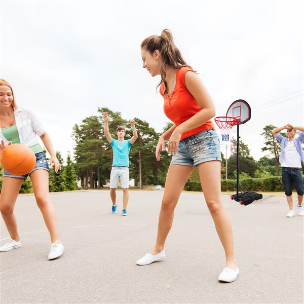 Adjustable-Height 1.6m~2.2m Portable Basketball Stand Movable Black&Red