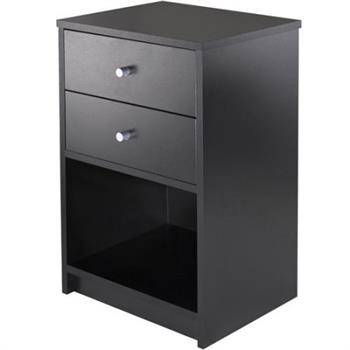 40 x 30 x 60cm Round Handle Night Stand with Two Drawer Black