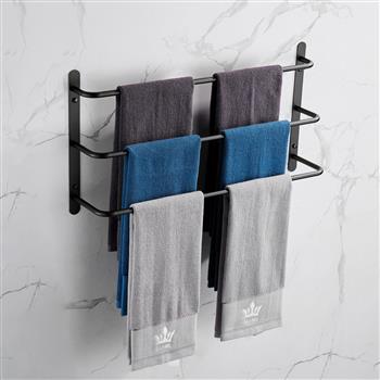 THREE Stagger Layers Towel Rack 304 Stainless Steel Towel Bars Bathroom Accessories Set Matte Black 27.56 inches KJWY003HEI-70CM
