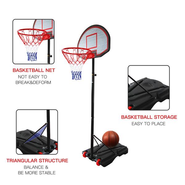 Adjustable-Height 1.6m~2.2m Portable Basketball Stand Movable Black&Red