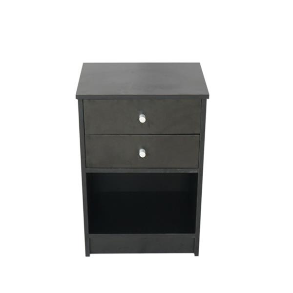 40 x 30 x 60cm Round Handle Night Stand with Two Drawer Black