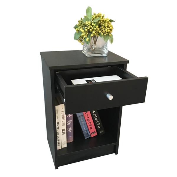 40 x 30 x 60cm Round Handle Night Stand with One Drawer Black